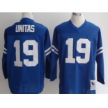 Indianapolis Colts #19 Johnny Unitas Blue Long-Sleeved Throwback Jersey