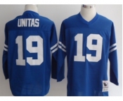 Indianapolis Colts #19 Johnny Unitas Blue Long-Sleeved Throwback Jersey