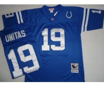 Indianapolis Colts #19 Johnny Unitas Blue Short-Sleeved Throwback Jersey