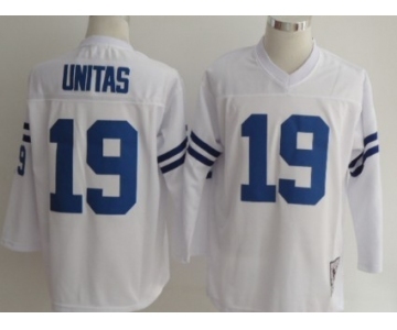 Indianapolis Colts #19 Johnny Unitas White Long-Sleeved Throwback Jersey