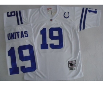 Indianapolis Colts #19 Johnny Unitas White Short-Sleeved Throwback Jersey