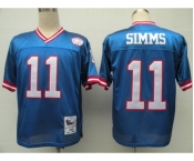 New York Giants #11 Phil Simms Blue Throwback Jersey