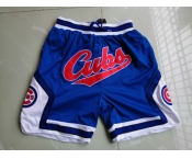 Men's Chicago Cubs JUST DON Basketball Shorts Blue Zipper Pants MLB