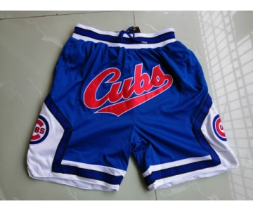 Men's Chicago Cubs JUST DON Basketball Shorts Blue Zipper Pants MLB