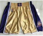 Men's Los Angeles Lakers #8 #24 Kobe Bryant Gold 1996-2016 The Hall of Fame Throwback Shorts