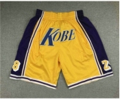 Men's Los Angeles Lakers #8 #24 Kobe Bryant Yellow Just Don Swingman Throwback Shorts