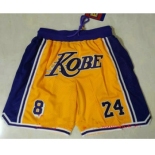 Men's Los Angeles Lakers #8 #24 Kobe Bryant Yellow With Purple Number Just Don Swingman Throwback Shorts