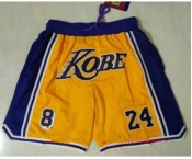 Men's Los Angeles Lakers #8 #24 Kobe Bryant Yellow With Purple Number Just Don Swingman Throwback Shorts