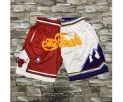 Men's Chicago Bulls and Utah Jazz Red With White 1997 The Finals Patch Split Hardwood Classics Soul Swingman Throwback Shorts