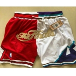 Men's Chicago Bulls and Utah Jazz Red With White 1997 The Finals Patch Split Just Don Shorts