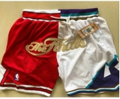 Men's Chicago Bulls and Utah Jazz Red With White 1997 The Finals Patch Split Just Don Shorts