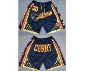 Men's Golden State Warriors #30 Stephen Curry Navy Shorts(Run Small)