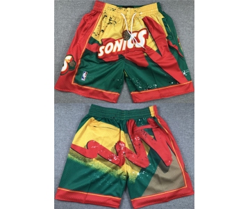 Men's Oklahoma City Thunder Green Yellow Red SuperSonics Shorts (Run Smaller)