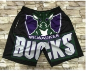 Men's Milwaukee Bucks Black Big Face Mitchell Ness Hardwood Classics Soul Swingman Throwback Shorts