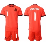 Men's England #1 Pickford Orange Away Soccer Jersey Suit