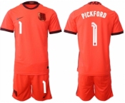 Men's England #1 Pickford Orange Away Soccer Jersey Suit