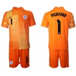 Men's England #1 Pickford Orange Goalkeeper Soccer Jersey Suit