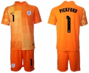 Men's England #1 Pickford Orange Goalkeeper Soccer Jersey Suit