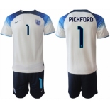 Men's England #1 Pickford White Home Soccer Jersey Suit