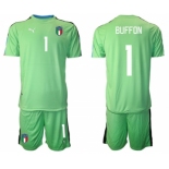 Mens Italy #1 Buffon Green Goalkeeper Soccer Jersey Suit