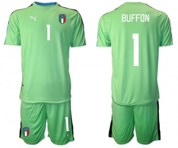 Mens Italy #1 Buffon Green Goalkeeper Soccer Jersey Suit