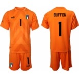 Men's Italy #1 Buffon Orange Goalkeeper Soccer Jersey Suit