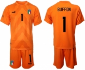 Men's Italy #1 Buffon Orange Goalkeeper Soccer Jersey Suit