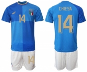 Men's Italy #14 Chiesa Blue Home Soccer Jersey Suit