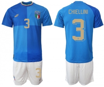 Men's Italy #3 Chiellini Blue Home Soccer Jersey Suit