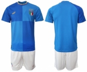 Men's Italy Custom Blue Home Soccer Jersey Suit