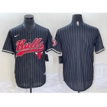 Men's Chicago Bulls Blank Black Pinstripe Cool Base Stitched Baseball Jersey