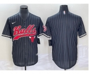 Men's Chicago Bulls Blank Black Pinstripe Cool Base Stitched Baseball Jersey