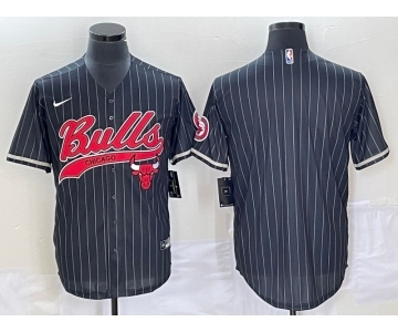 Men's Chicago Bulls Blank Black Pinstripe Cool Base Stitched Baseball Jersey