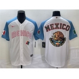 Men's Mexico Baseball 2023 White Blue Team Big Logo World Baseball Classic Stitched Jersey