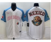 Men's Mexico Baseball 2023 White Blue Team Big Logo World Baseball Classic Stitched Jersey