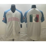 Men's Mexico Baseball 2023 White Blue World Big Logo Classic Stitched Jersey