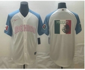 Men's Mexico Baseball 2023 White Blue World Big Logo Classic Stitched Jersey