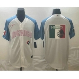 Men's Mexico Baseball 2023 White Blue World Big Logo Classic Stitched Jerseys