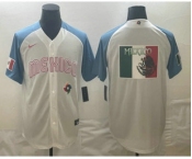 Men's Mexico Baseball 2023 White Blue World Big Logo Classic Stitched Jerseys