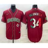 Men's Mexico Baseball #34 Fernando Valenzuela 2023 Red Blue World Baseball Classic Stitched Jersey1