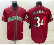 Men's Mexico Baseball #34 Fernando Valenzuela 2023 Red Blue World Baseball Classic Stitched Jerseys