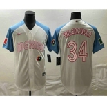 Mens Mexico Baseball #34 Fernando Valenzuela 2023 White Blue World Classic Stitched Jersey