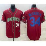 Men's Mexico Baseball #34 Fernando Valenzuela Number 2023 Red Blue World Baseball Classic Stitched Jersey1