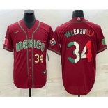 Men's Mexico Baseball #34 Fernando Valenzuela Number 2023 Red Blue World Baseball Classic Stitched Jersey3