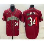 Men's Mexico Baseball #34 Fernando Valenzuela Number 2023 Red Blue World Baseball Classic Stitched Jersey