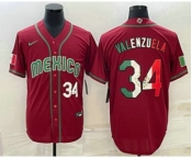 Men's Mexico Baseball #34 Fernando Valenzuela Number 2023 Red Blue World Baseball Classic Stitched Jersey