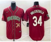 Men's Mexico Baseball #34 Fernando Valenzuela Number 2023 Red Blue World Baseball Classic Stitched Jerseys