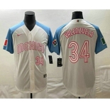 Men's Mexico Baseball #34 Fernando Valenzuela Number 2023 White Blue World Classic Stitched Jersey1