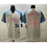 Men's Mexico Baseball #34 Fernando Valenzuela Number 2023 White Blue World Classic Stitched Jerseys