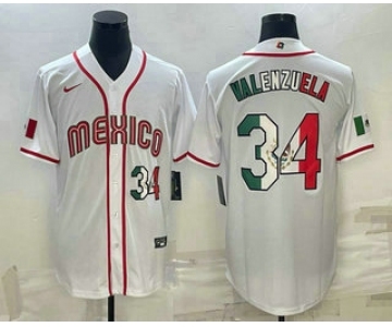 Mens Mexico Baseball #34 Fernando Valenzuela Number 2023 White World Classic Stitched Jersey